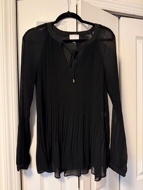 Witchery Black Pleated Tie-Neck Long Sleeve Blouse